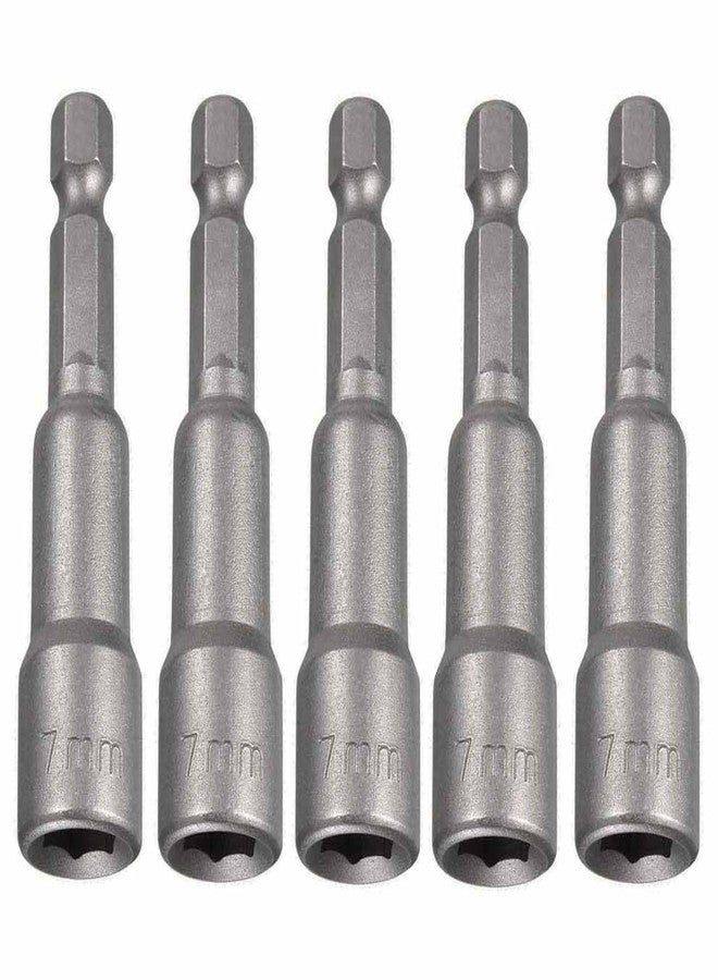 UPTODATETOOLS 5Pcs 7mm Nut Driver Bit 1/4 inch Hex Magnetic Power Socket Adapter Drill Bits 65mm Length for Power Tools - Image 1